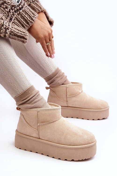 Women's Snow Boots On Platform Light Beige Mennja