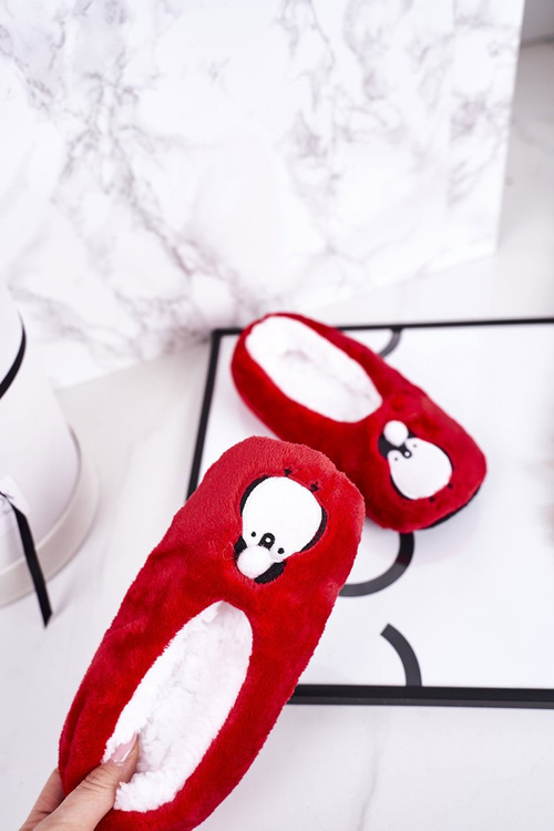 Children's Christmas Slippers With Penguin Red Let It Snow