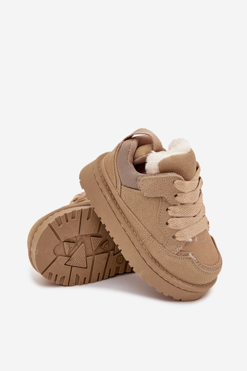 Sneakersy Dziecięce Ocieplane Futerkiem Beżowe Mireen