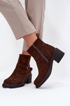 Women's Block Heel Boots with Buckle Brown Nymera