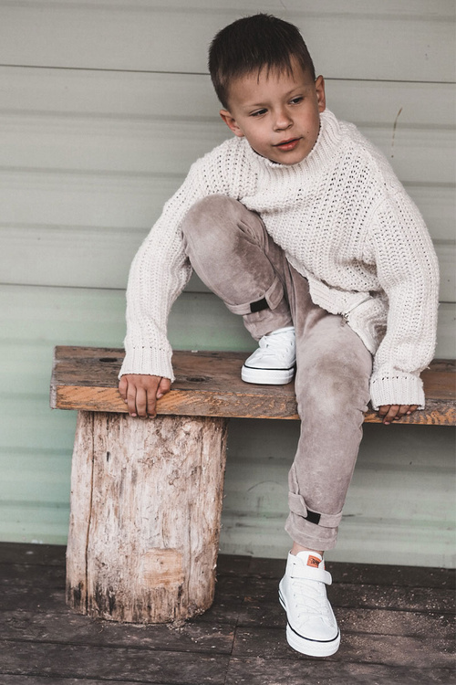 Children's Leather Sneakers With Velcro White Bruni