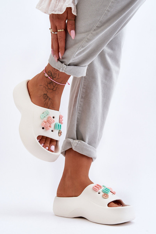 Women's Soft Foam Slippers with Decorations White Lorie