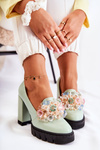 Elegant Pumps With Ornament Smooth Green Caterine 