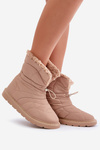 Women's Snow Boots With Drawstring Lined With Sheepskin Beige Vamidra