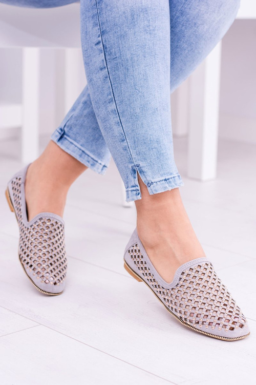 Lu Boo Grey Openwork Ballerinas Lords Studs Carmar