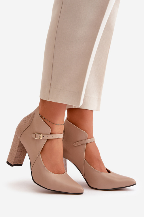Leather Pumps With Pointed Toes On Heel Beige Laura