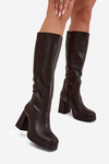 Women's Knee-High Boots With Zipper Heel Chocolate Selvia