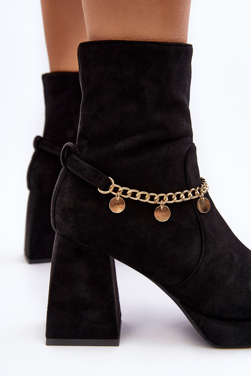 Women's Black Ankle Boots with Chain Detail Tiselo