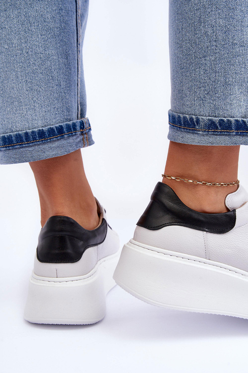 Buty Sportowe Skóra Platforma Białe Lemar 10150