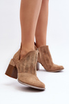 Women's Beige Openwork Ankle Boots with Stiletto Heels Niartima