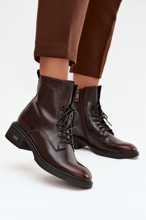 Women's Leather Ankle Boots Low Heel Insulated Vinceza 39955 Chocolate