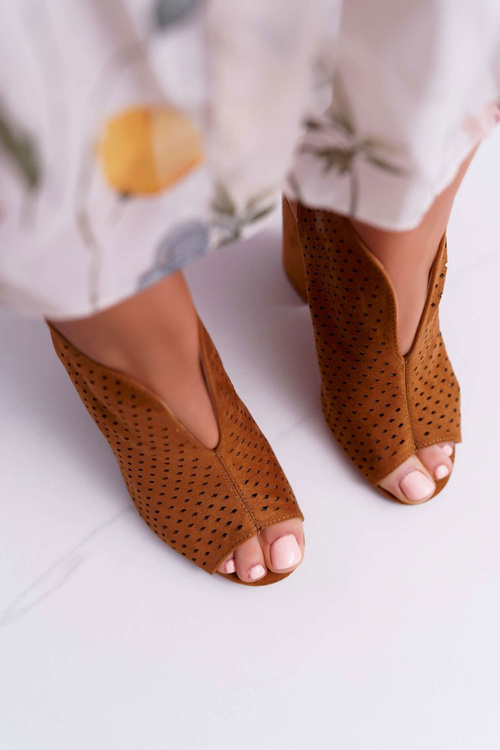 Damskie Sandały Na Słupku Peep Toe Camel Nevienna