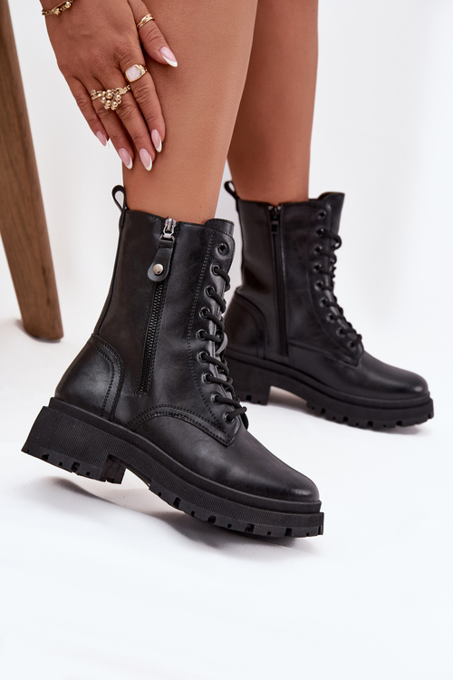 Women's Work Boots with Insulation with Double Zipper Black Perlina