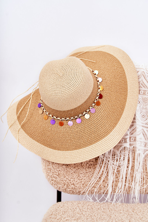Straw Hat With Decorative Strip Beige Lanetta