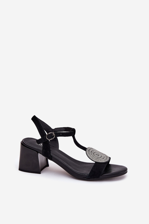 Leather Heeled Sandals With Decoration D&A JC51-842 Black