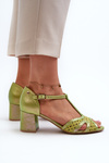 Damskie Sandały Skórzane Na Obcasie Limonkowe Maciejka 06551-09
