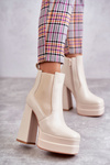 Women's Leather Boots On A Massive Heel Beige Jones