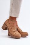 Półbuty Damskie Masywny Obcas Ozdoba Camel Ranunca RMR23108-2