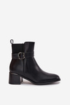 Warm Ladies Ankle Boots With Heel Strap And Buckle Black Sylira