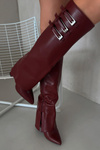 Women's Heeled Boots Turned Shaft Straps With Buckles Burgundy Nirisa
