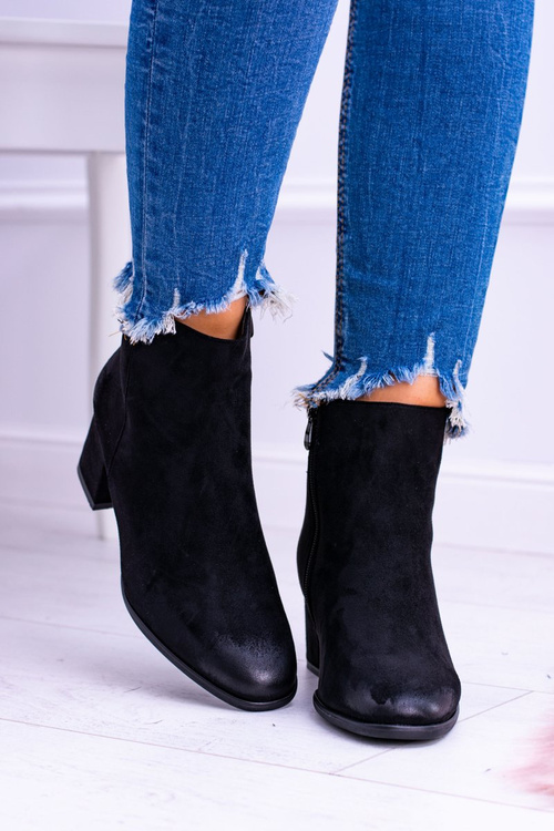 Damskie Czarne Botki Na Słupku Zamsz Ferimate