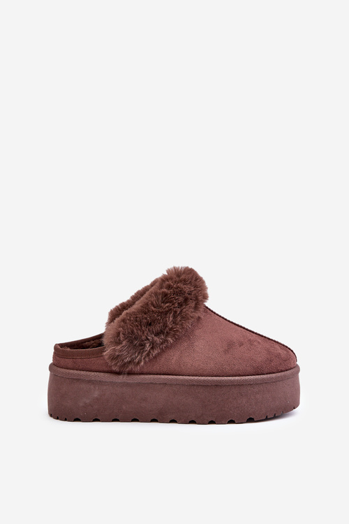 Women's Slippers On Platform With Fur Brown Linaris