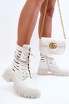 Fashionable Lace-up Boots with Decorative Strip White Rocky
