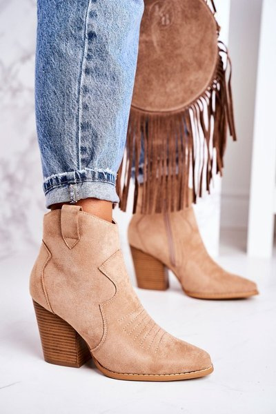 Women's Insulated Cowboy Boots On A Heel Beige Margaret