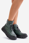 Zazoo 60511 Leather Women's Boots On Platform Insulated Dark Green
