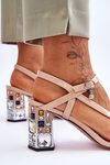 Lacquered Sandals On A Decorative Heel D&A CR-232 Beige