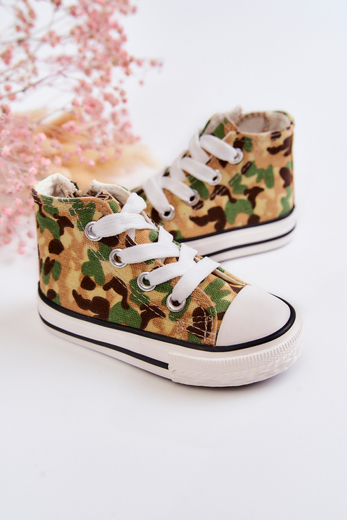 Children's High Sneakers With A Zipper Beige and green Filemon