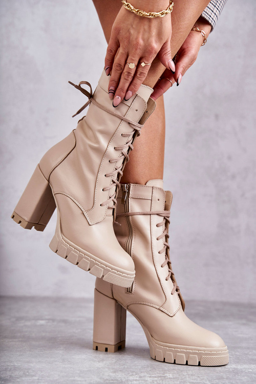 Women's Leather Boots On The Platform Beige Edna 