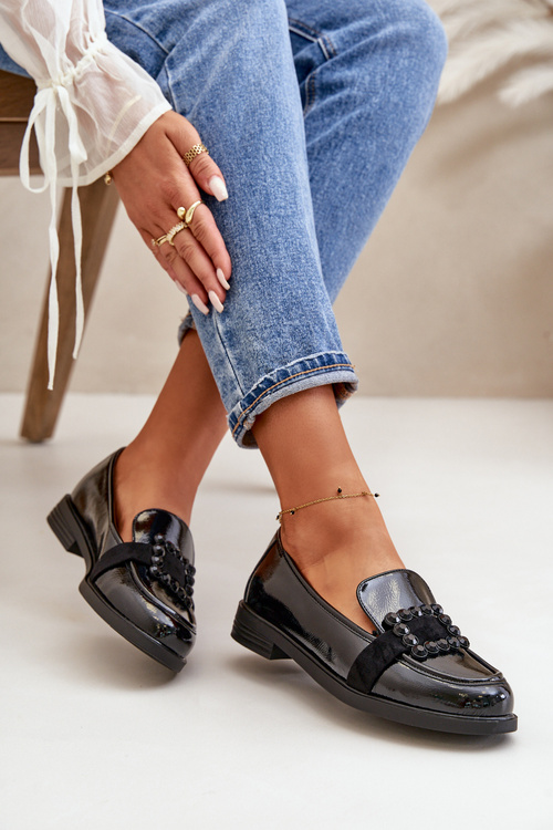 Lacquered Women's Moccasins With Decoration Black Vinceza 58389