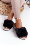 Platform Slippers With Eco Fur Black Adventure