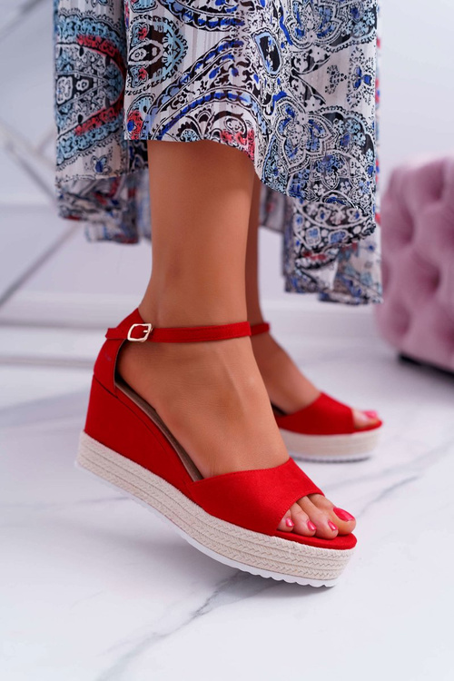 Women's Platform Anchor Sandals Suede Red Delima