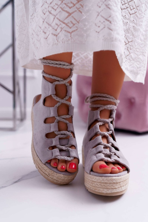 Women's Platform Sandals with Espadrilles Lace-up Grey Grand