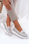 Półbuty Damskie Ażurowe Na Platformie Skóra Naturalna Srebrne D&A LR51-631