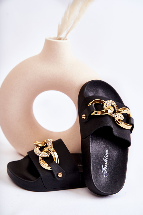 Children's Rubber Slippers With A Decorative Chain Black Suzie