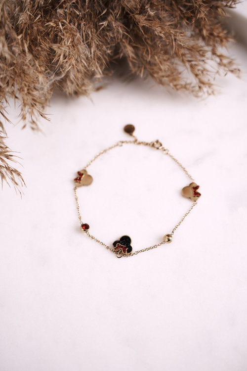 Bracelet With Pendants Red Cubic Zirconia Gold Minnie