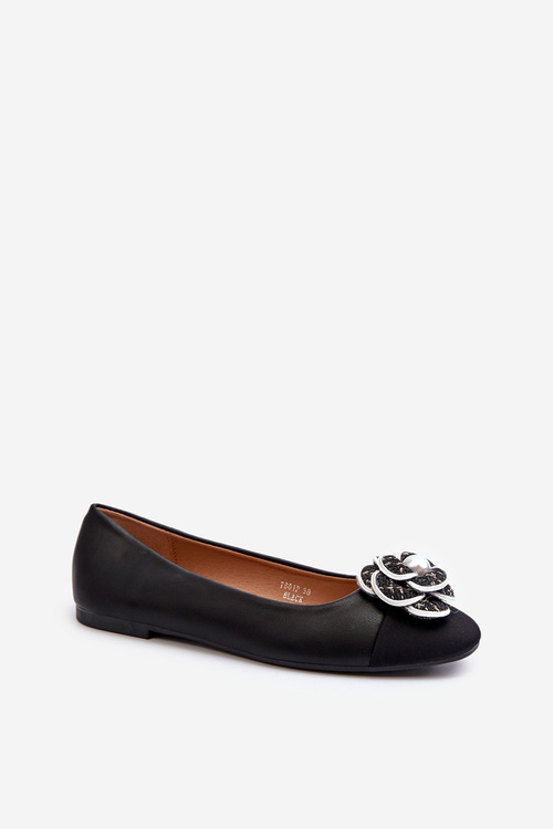 Women's Eco Leather Ballerina Flats with Decorative Detail Black Divinella