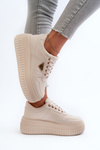 Women's Sneakers Made of Faux Leather on Chunky Platform Light Beige Chrisstin