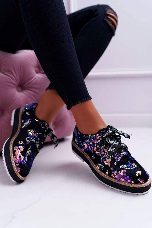 Damskie Półbuty Lu Boo Fioletowe Cekiny Moonlight