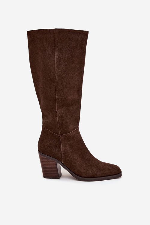 Suede Knee High Boots With Zip Chocolate Lissara