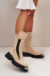 Suede Insulated Boots On Flat Heel Light Beige Palimra