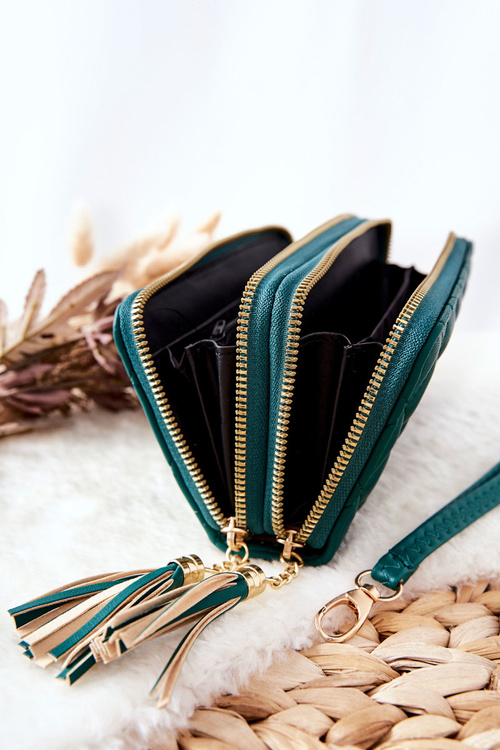 Large Quilted Wallet with Zips Green