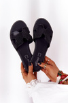 Leather Slippers With Cubic Zirconia Black Modena