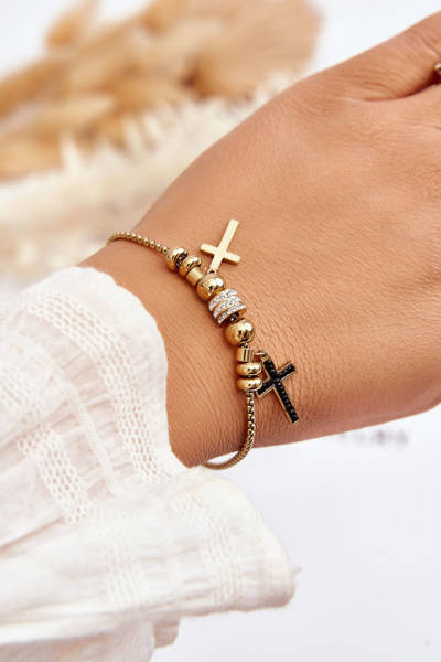 Elegant Women's Cross Bracelet With Zircons Gold