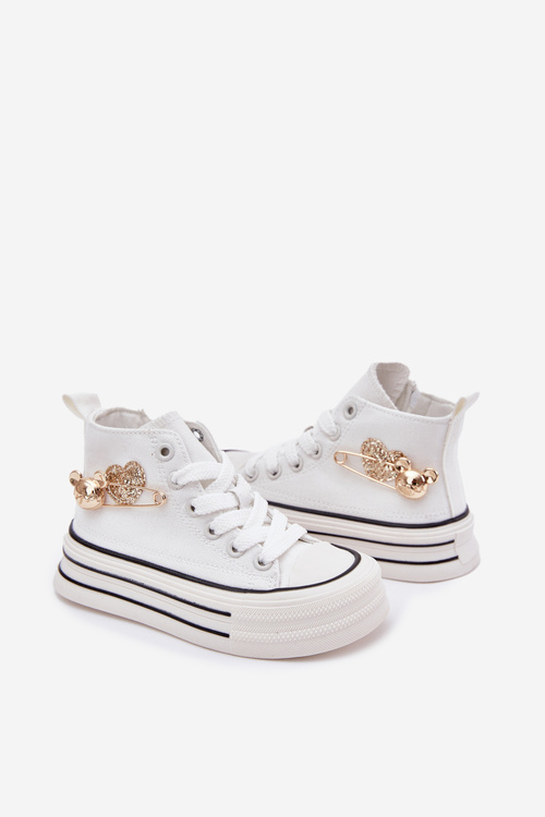 Children's High Sneakers With Golden Decoration White Elvena