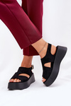 Ladies Platform Sandals Eco Suede Black Karonia