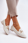 Women's Flat Heel Moccasins with Embellishment White Iluvana